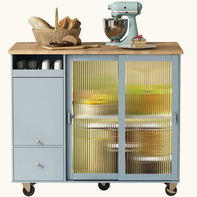 44.03 " W Kitchen Island, Blue;Gray