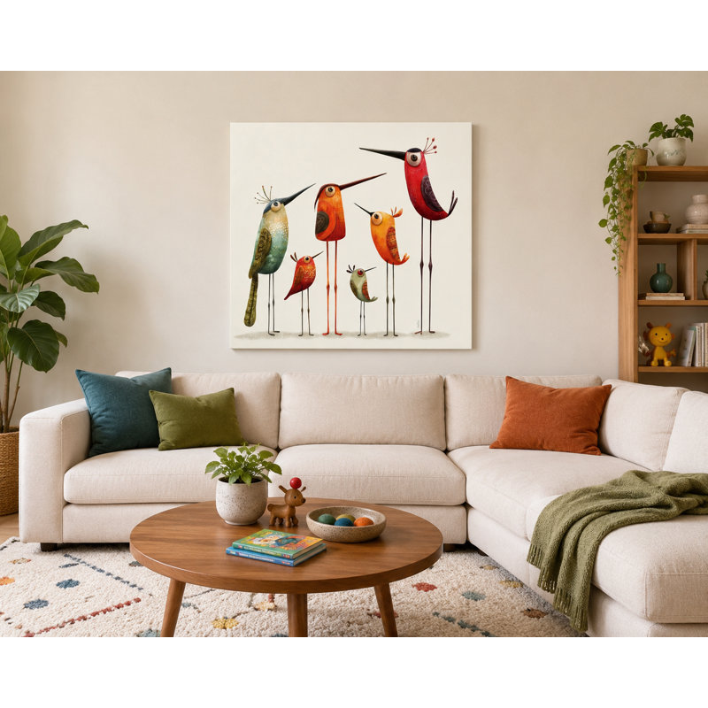 Oiseaux d'une plume - Art sur toile de famille d'oiseaux fantaisistes, 30" H x 30" W