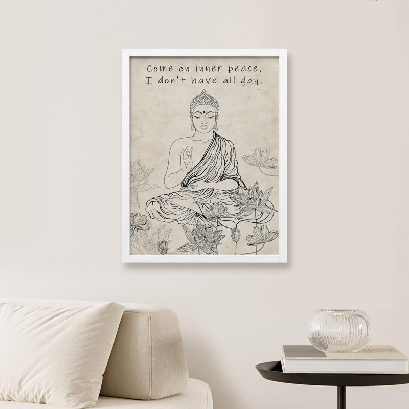 "Affiche de Bouddha, impression inspirée de lotus" sur papier, H 14 po x l 11 po, Blanc