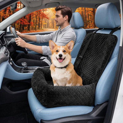 Detachable and washable travel safety booster seat; ultra-soft multi-functional car travel bed design; suitable for small to medium dogs; black finish.