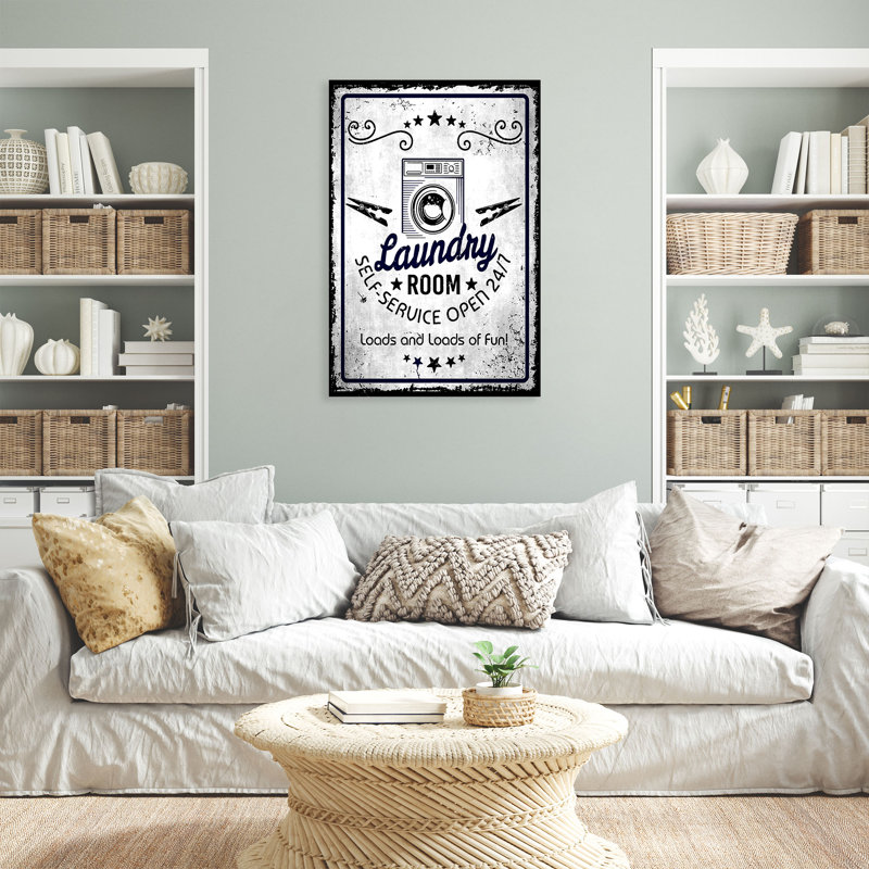 A Washing Machine - Laundry Room Self-Service Open 24/7 - 1 Piece Rectangle Graphic Art Print On Wrapped Canvas