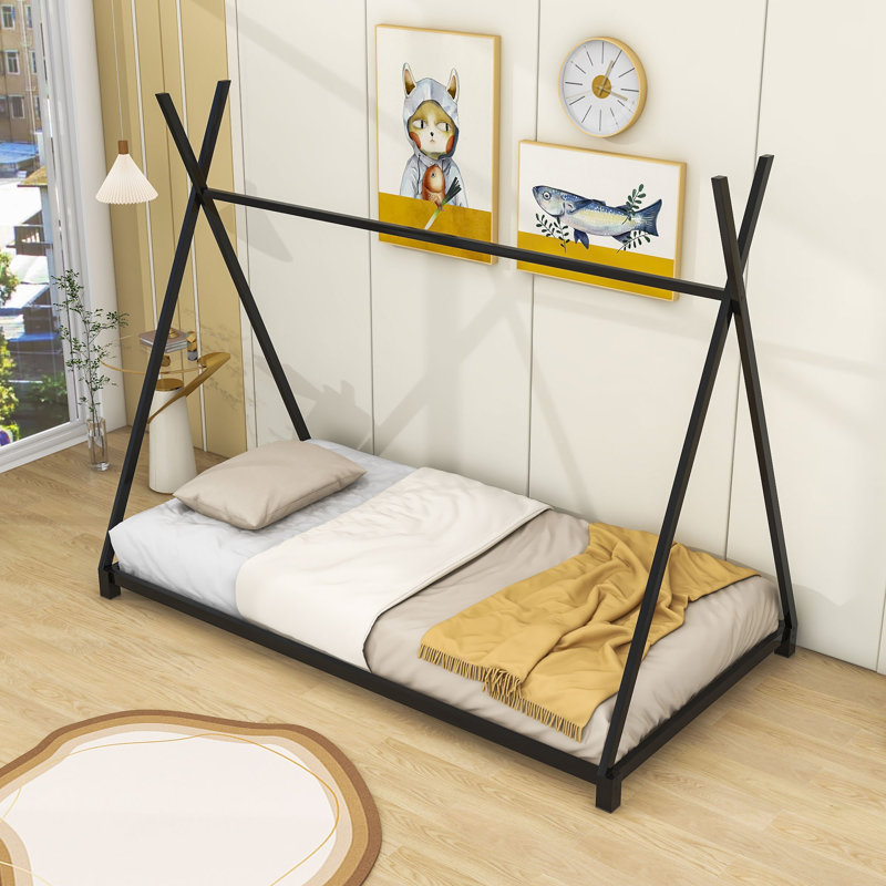 Twin Size Metal Platform Bed with Triangle Structure, Black