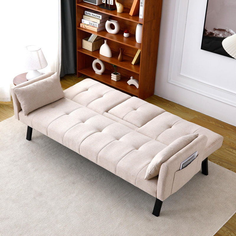 Canapé-lit de 70 pouces en coton et lin multifonctionnel: pliable + porte-gobelet + rangement latéral, permet de basculer instantanément entre le salon et la chambre à coucher