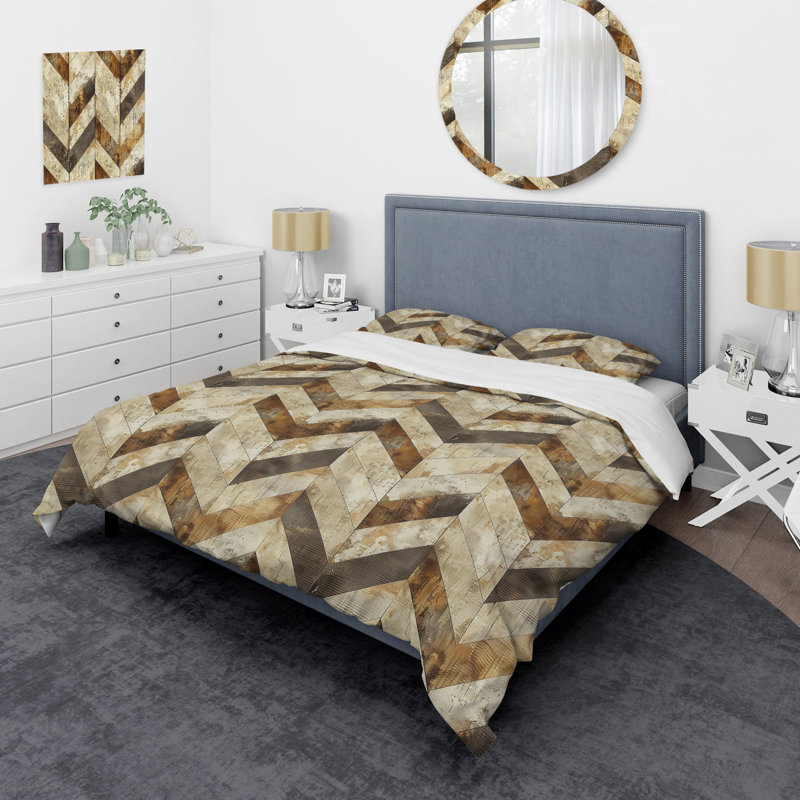 Ensemble de housse de couette à chevrons beige crème et glamour, Housse de couette très grand + 2 taies décorativ