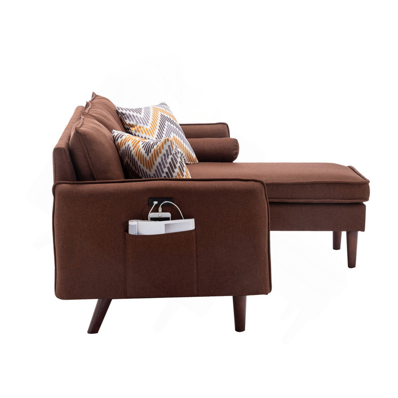 Canapé modulaire brun 70 po avec coussins USB Mia, Brun