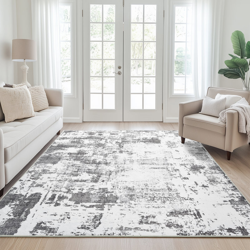 Redenhalk Washable Area Rug Grey Abstract Modern Room Rug Non Slip Soft Thin Simple Indoor Floor Carpet, Rectangle 5' x 7'