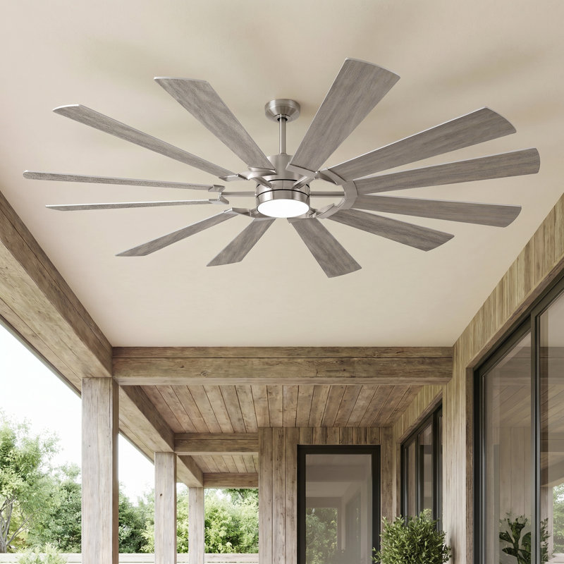 Large 12-blade Outdoor Windmill Ceiling Fan With Light And Remote, Dual-finish Blades, Ideal For Large Indoor & Outdoor Spaces Like Patio, Porch, Gazebo, Garage, Living Room