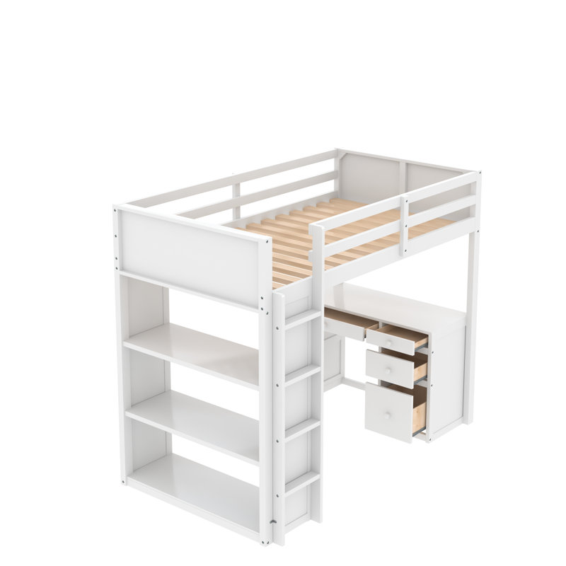 Ahran Kids Loft Bed with Drawers, White, Twin over Twin