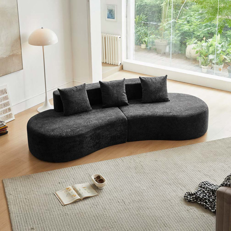 Curved Sectional Sofa, 5-Seater Couch, Black