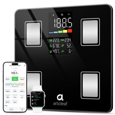 Smart Bathroom Scale with BMI, Body Fat, Muscle Mass, Digital Bathroom Scale for Body Weight, 14 Body Composition Metrics, Large LED Display, Accurate Weighing Machine, App Sync, 400lbs