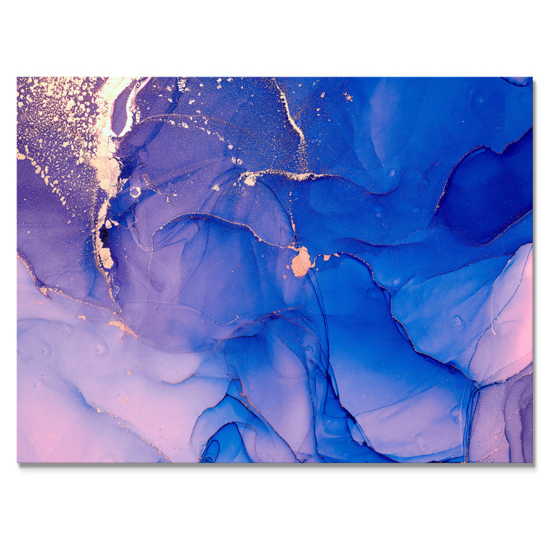 «Blue and Pink Marble Ink Clouds IV», peinture sur toile, H 12 po x l 20 po x P 1 po, Toile tendue
