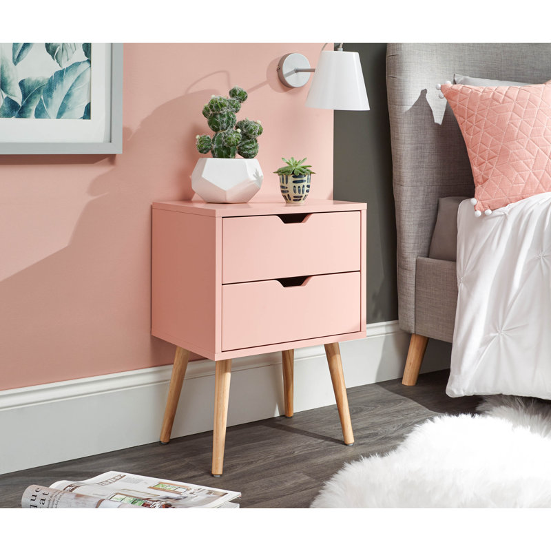 Lalani 40cm W Solid + Manufactured Wood Bedside Table, Coral Pink