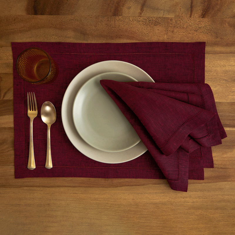 Red Garnet Linen Placemats Set for Elegant Fall Dining