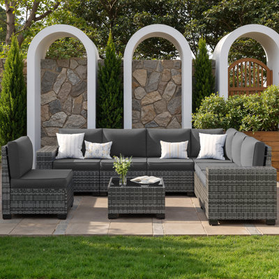 7 - Person Wicker Outdoor Modular Sectional Seating Group With Cushions