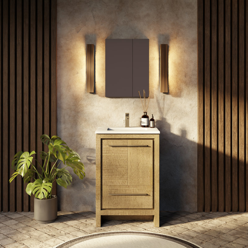Meuble-lavabo rustique en acacia l 24 po x P 20 po Lafarre , Acacia rustique, Marbre de culture blanc