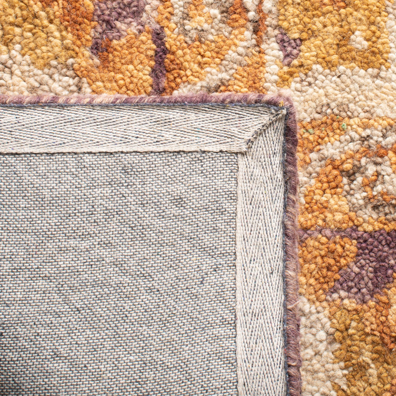 Tapis orange / beige en laine / coton touffeté à la main, Rectangle 9 pi x 12 pi