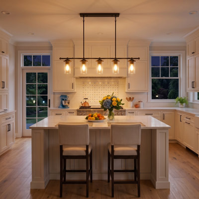 Luminaire suspendu pour îlot de cuisine 5 lumières Modern Farmhouse, noir mat