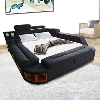 Lismari Upholstered Wingback Storage Bed