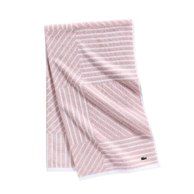 Lacoste Guethary Supima Cotton Bath Towel, Reversible Graphic Design, Soft, Highly Absorbent & Low-Lint Bathroom Towel with Embroidered Crocodile Logo, Light Pink