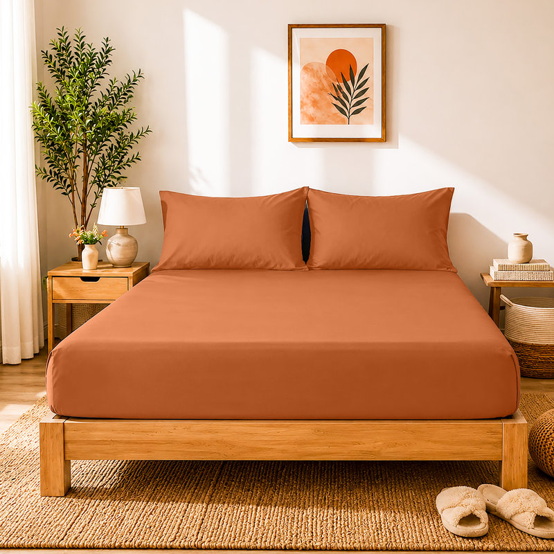 40cm Extra Deep Fitted Sheet - Luxury Microfiber Deep Pocket Bed Sheet Secure Fit, Kingsize (152x200cm), Rust