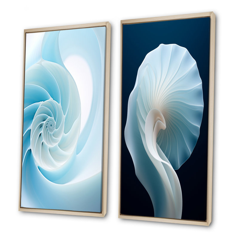 Azure Abyss Nautilus Spiral - Nautilus Canvas Wall Art Set Of 2, Brown Framed, 32" H x 33" W