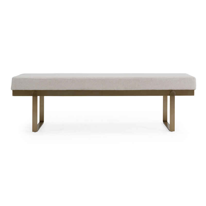 Tiayana - Modern Off-white Fabric + Brass Dining Bench