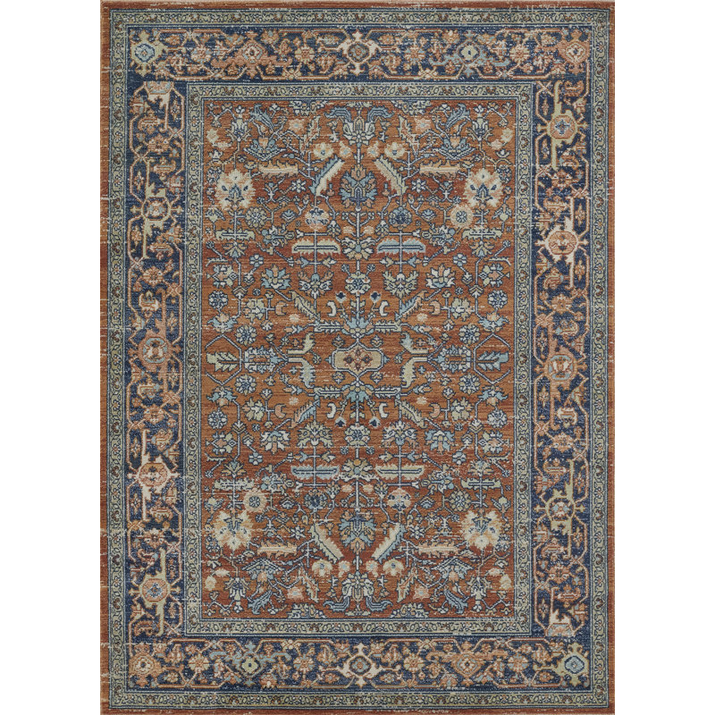 Tapis oriental cuivre / orange / bleu marine Jebril, Rectangle 6 pi 7 po x 9 pi 6 po