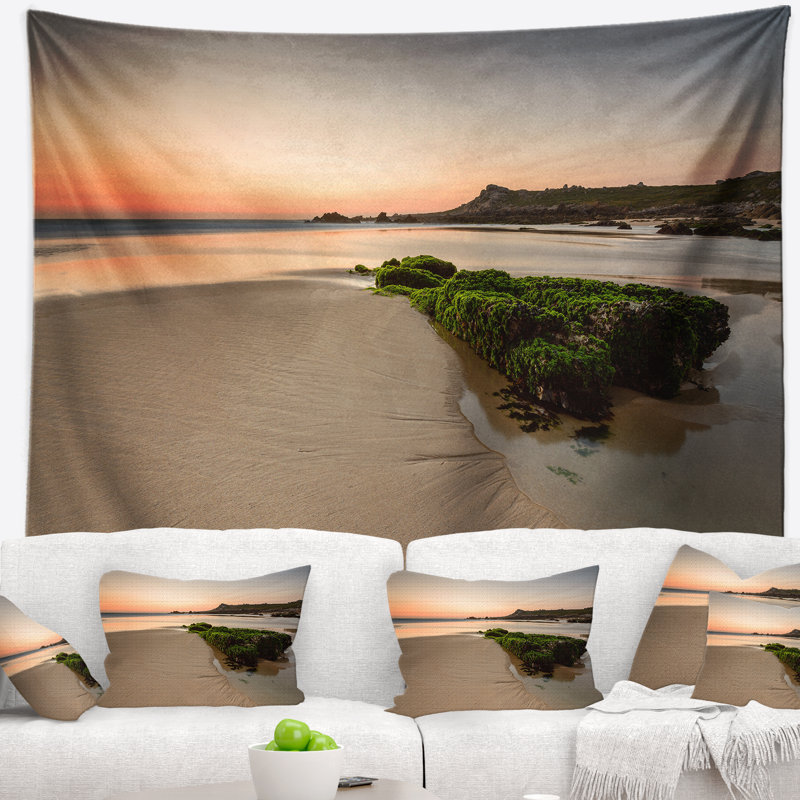Tapisserie de mer en shore de mer au coucher du soleil en espagne avec accessoires suspendus inclus, H 78 po x l 92 po