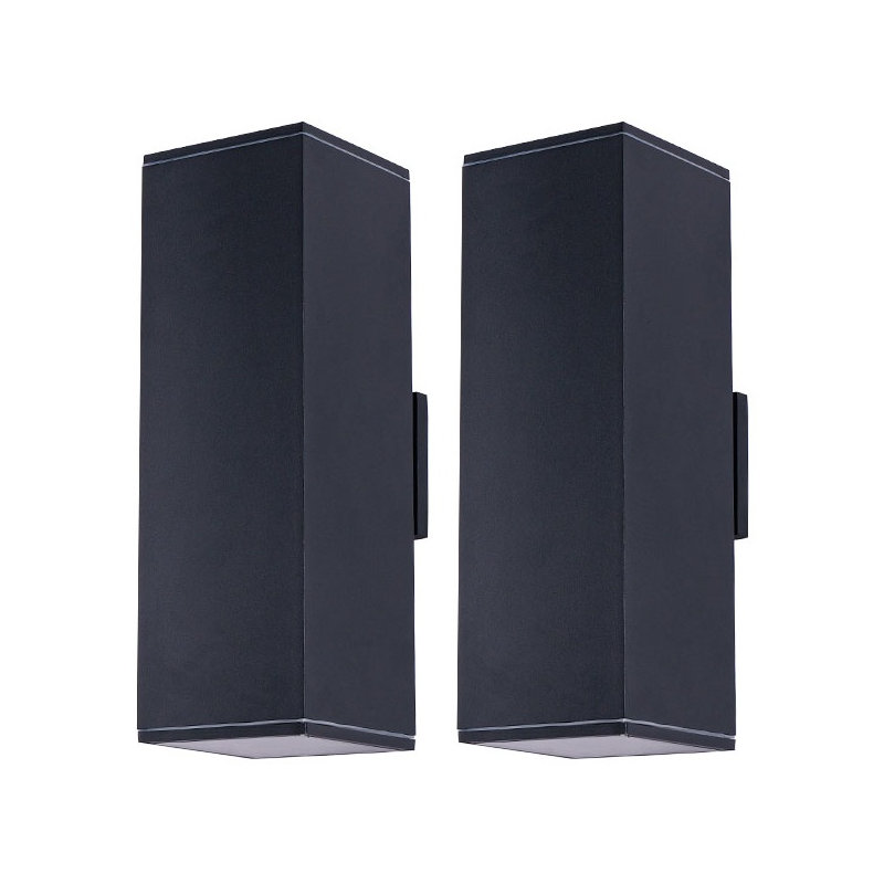 Modern Outdoor Wall Sconce Set of 2 - Matte Black Aluminum Porch Light with Dual Up/Down Lighting & Tempered Glass