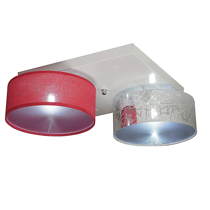 Pulley Fabric Semi Flush Mount, Silver/Red