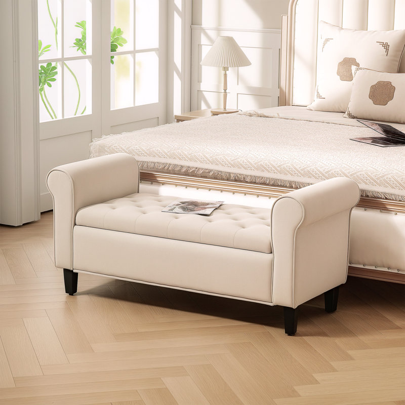 Repose-pieds 50 po, banc de chambre avec pieds en bois beige