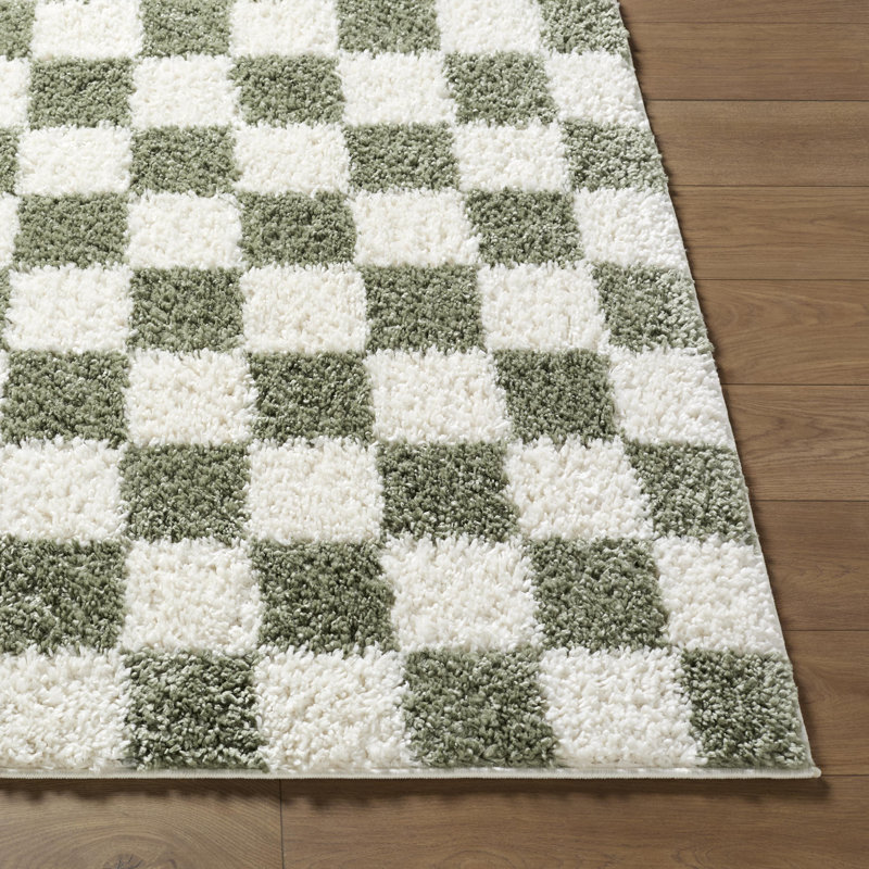  Tapis tissé à la machine Edaline, Rectangle 7 pi 10 po x 10 pi, Ivoire / vert