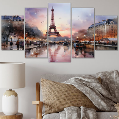 «Pink Twilight Rendezvous In Paris III - City Paris», ensemble de reproduction d'art en métal