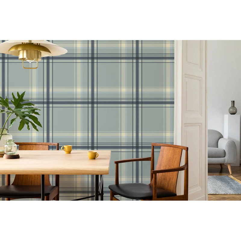 Ashcroft Tartan Large, Pale Mineral Blue, Faux Grasscloth