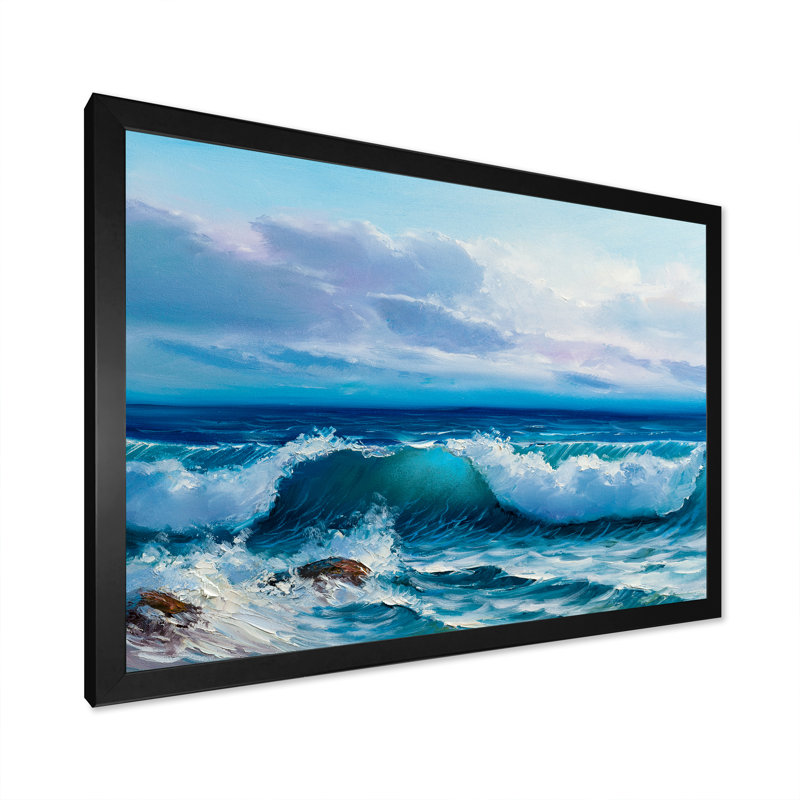«Beautiful Blue Ocean Sunset And Waves III», reproduction sur toile flottante, H 8 po x l 12 po x P 1 po, Cadre noir