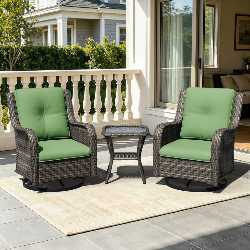Tapan Wicker 2 - Person Patio Conversation Set with Cushions, Green