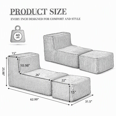 Canapé-lit convertible modulable avec méridienne au sol et soutien ergonomique pour une détente et un confort optimaux dans de multiples situations