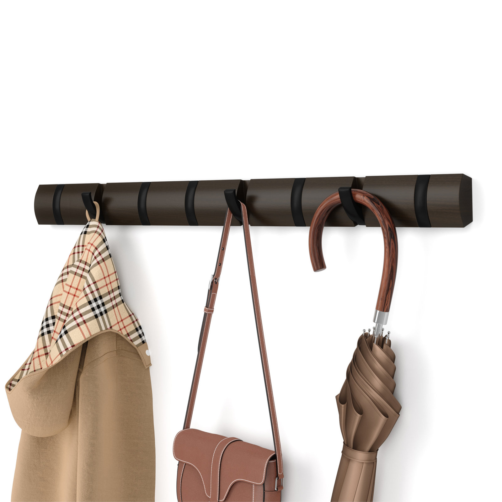 Ainikki 8 - Hook Solid Wood Coat Rack, Black/Walnut