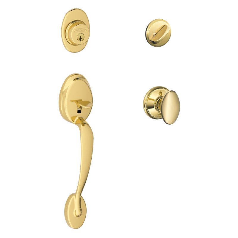 Plymouth Handleset with Single Cylinder Deadbolt and Siena Door Knob and Rosette, Yes, Lifetime Brass, Keyed Alike