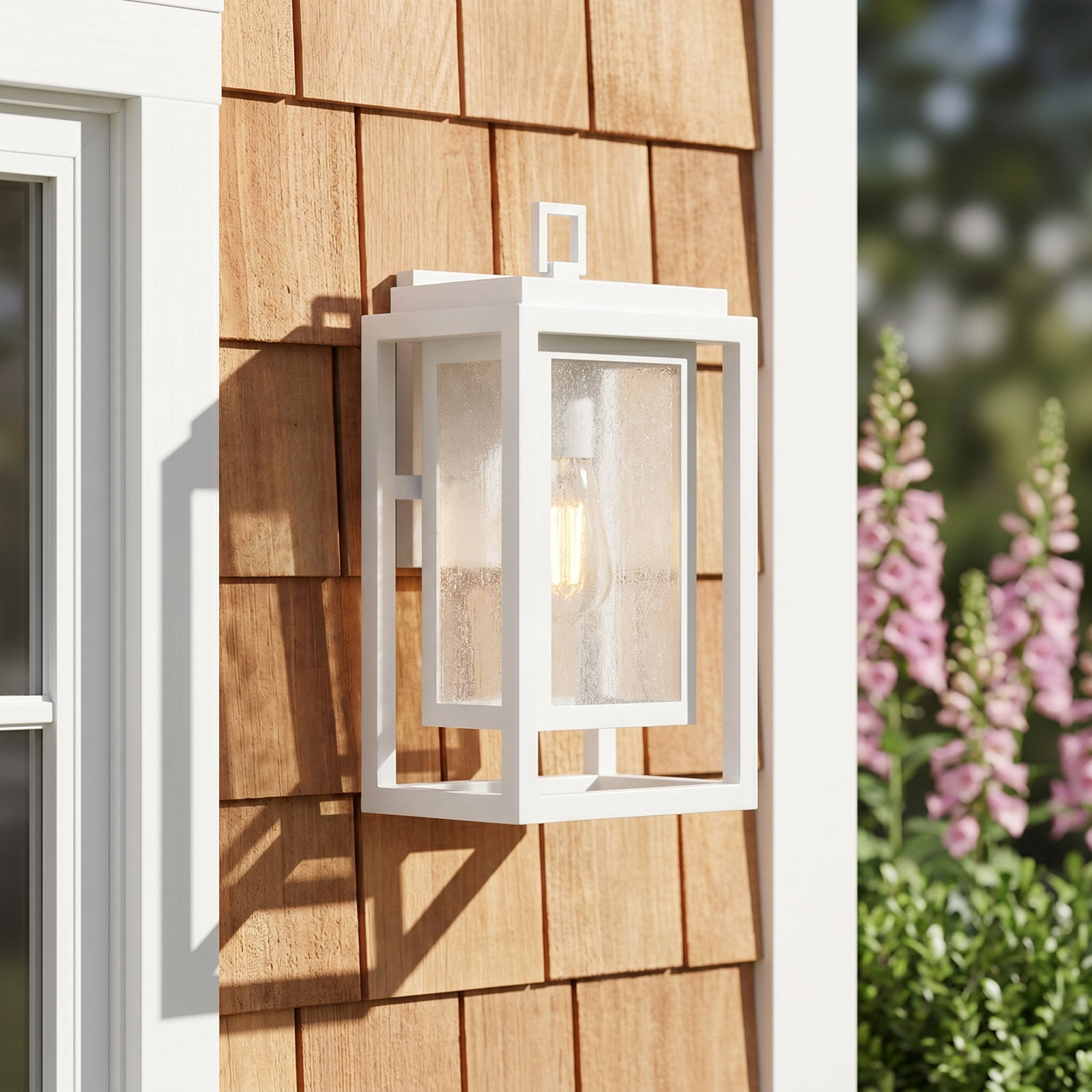 Single Light Outdoor Wall Light, Textured White, 12" H x 7" W x 6.75" D
