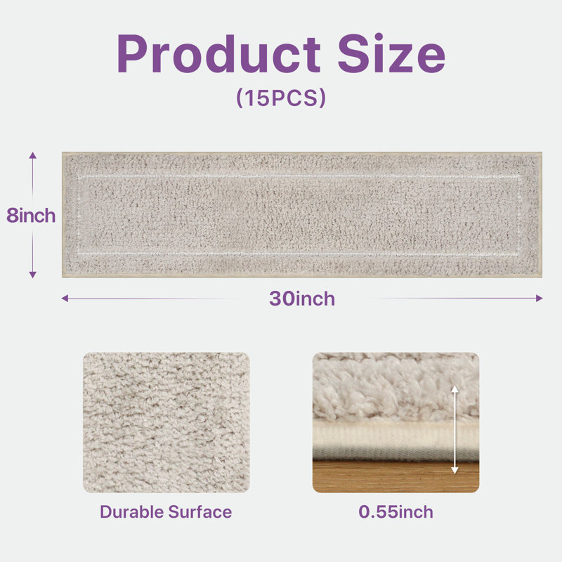Tapis d'escalier moderne antidérapant (ensemble de 15), Beige