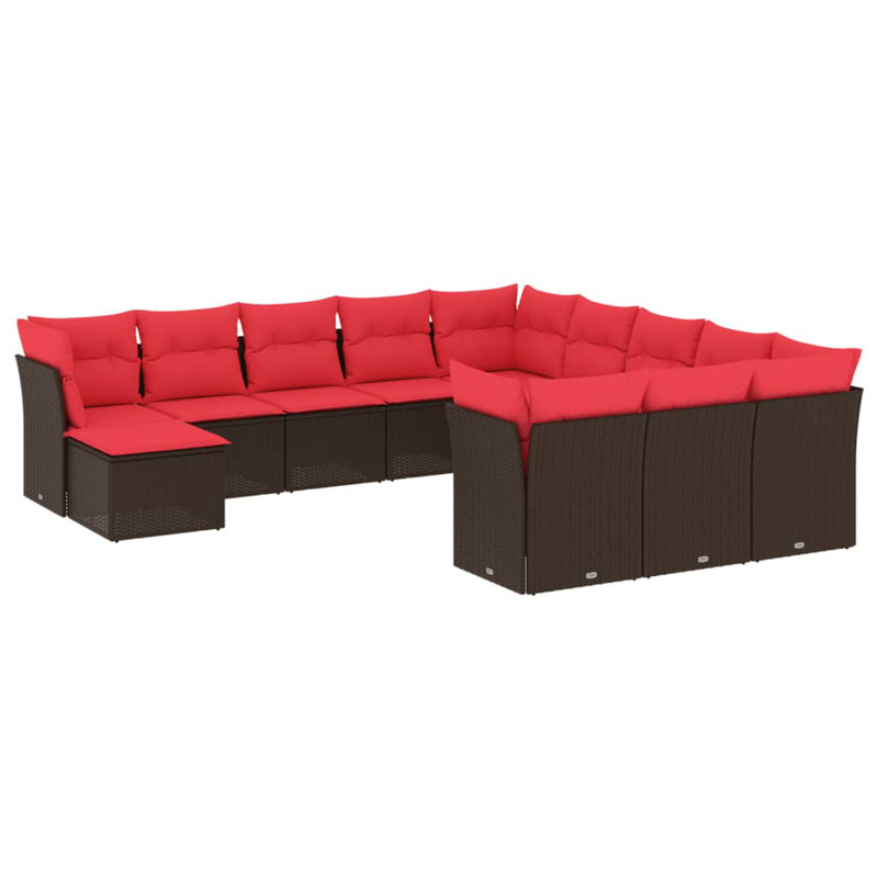 Ensemble de canapé de patio 12 pièces avec coussins en polyester noir Latitude Run®, Rouge, Brun