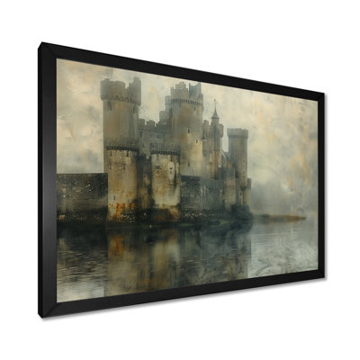 Impression d'art mural gris et beige, château d'hiver médiéval