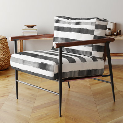 Chaise d'appoint rayée - Chaise noire et blanche à lignes fumées avec accoudoirs