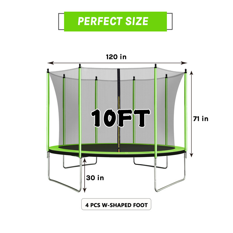 Trampoline ronde pour la cour de 10 pi avec enceinte sécuritaire, Vert