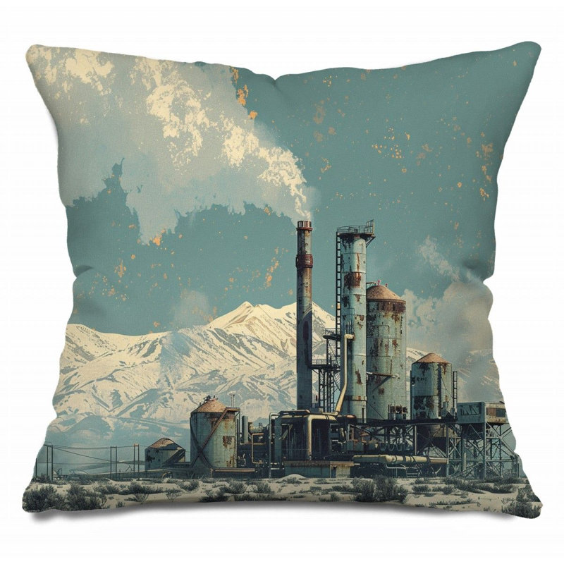 Factory Industrial Abandoned Cotton Blend Reversible Throw Pillow, 16"H x 16"W