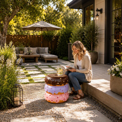 14'' Stacked Donut Stool Colorful Dessert Side Table Seat Indoor and Outdoor for Patio Garden Living Room