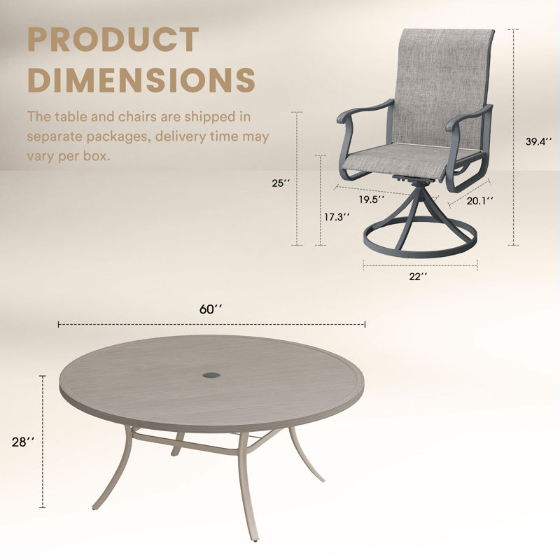 9 Piece Patio Dining Set With 60" Round Table, Gray Woodlike