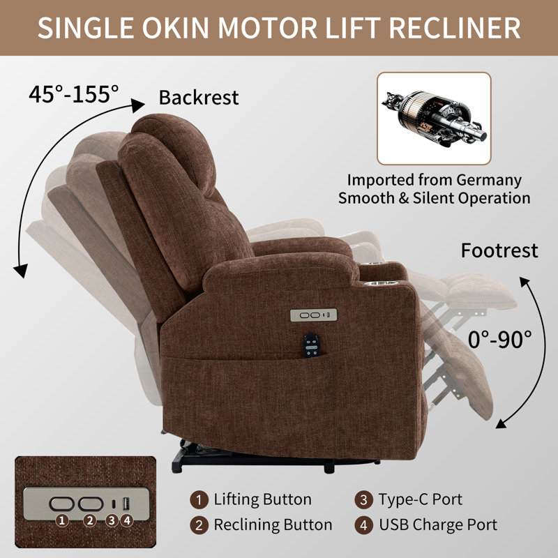 Emalina 23" Power Standard Recliner with Massage and Heated,Position Lock, Brown Chenille