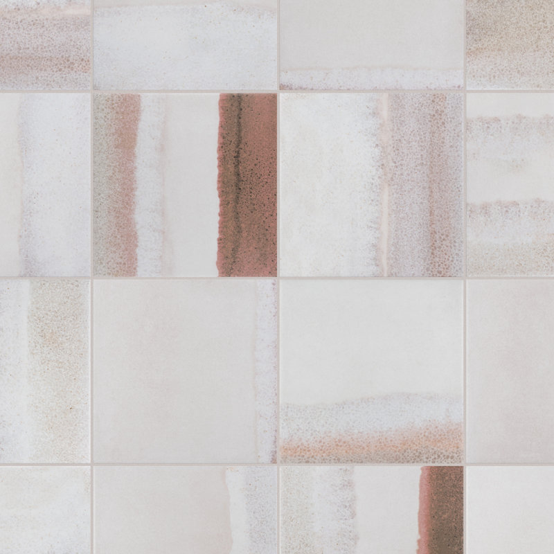 Matter Canvas 6" x 6" Porcelain Stone Look Floor and Wall Tile, Bone/Red